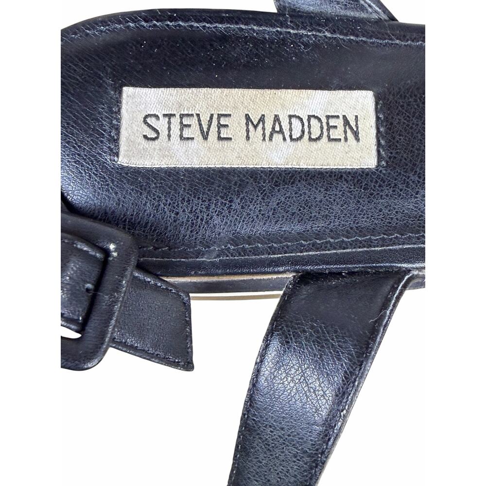Steve Madden Marco Black Leather Platform Sandals Size 10 Ankle Strap - Picture 7 of 9